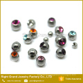 Stainless steel Covering Gem Balls, Body Piercing Screw Threaded Balls Replacements 3mm 4mm 5mm